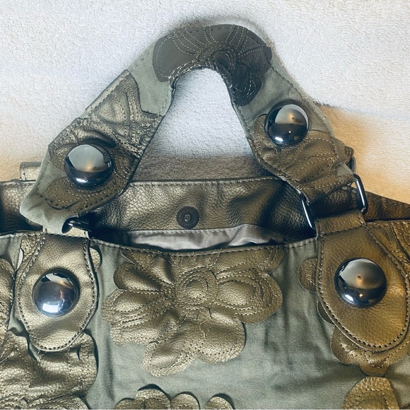 Big Buddha button snap Large Tote Bag Bronze Metallic Flowers - Picture 10 of 10